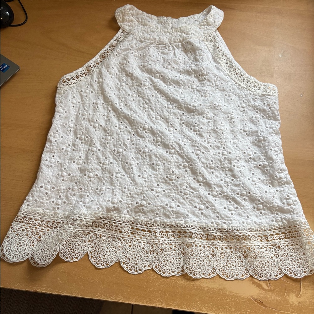 Adiva White Eyelet Halter Camisole with Crochet Hem